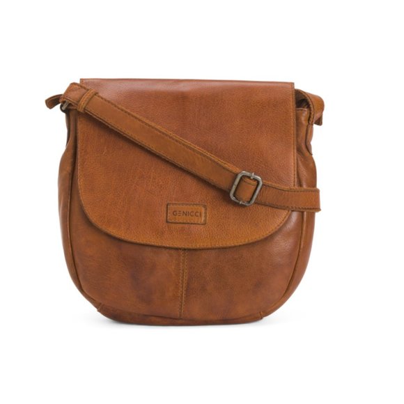 GENICCI Bags Genicci Cognac Leather Flap Crossbody Poshmark